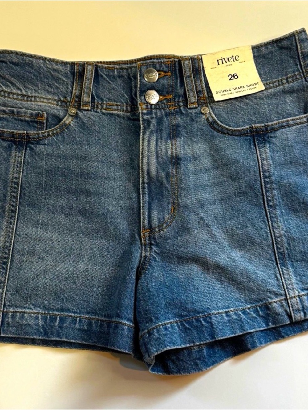 Rivete Blue High-Rise Double Shank Denim Shorts